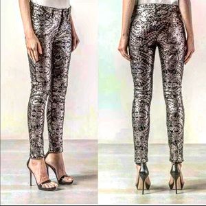 7 For All Mankind Sequin Silver Floral Skinny Jean
